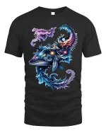 Cosmic Whale Galaxy T Shirt Colorful Ocean Space Art Tee - black t-shirt on white background