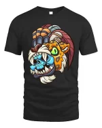 Tribal Beast Mask T Shirt Colorful Savage Cartoon Graphic Tee - black t-shirt on white background