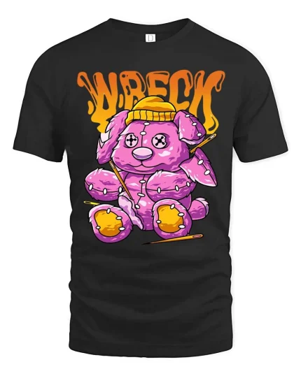 Wrecked Teddy Bear T Shirt Funny Dark Cute Plush Graphic Tee - black t-shirt on white background