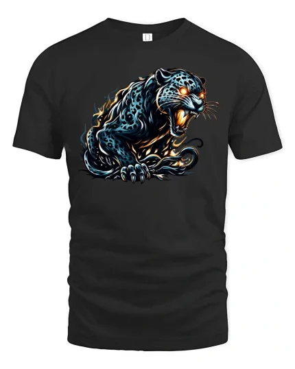 Fierce Black Panther T Shirt Glowing Eyes Wild Beast Graphic Tee - black t-shirt on white background
