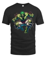 Angry Green Monster T Shirt Powerful Rage Smash Graphic Tee - black t-shirt on white background