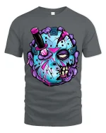 Zombie Hockey Mask Graphic T Shirt Creepy Funny Streetwear - gray t-shirt on white background