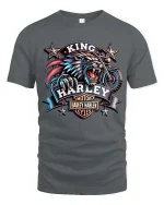 King Biker Wolf T Shirt Fierce Motorcycle Rider Graphic Tee - gray t-shirt on white background