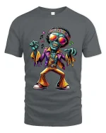 Funky Dancing Skeleton T Shirt Retro Disco Zombie Graphic Tee - gray t-shirt on white background