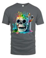 Paint Splash Skull T Shirt Funny Artist Graphic Colorful Tee - gray t-shirt on white background
