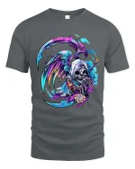 Colorful Grim Reaper T Shirt Neon Death Art Graphic Tee - gray t-shirt on white background