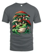 Cute Frog Mushroom T Shirt Fantasy Nature Cartoon Graphic Tee - gray t-shirt on white background