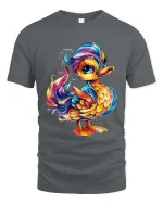 Colorful Cute Duck T Shirt Rainbow Cartoon Animal Graphic Tee - gray t-shirt on white background