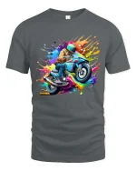 Color Splash Motorcycle T Shirt Rider Racing Graphic Art Tee - gray t-shirt on white background