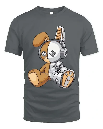 Cute Robot Teddy Bear T Shirt Kawaii Cyber Plush Graphic Tee - gray t-shirt on white background