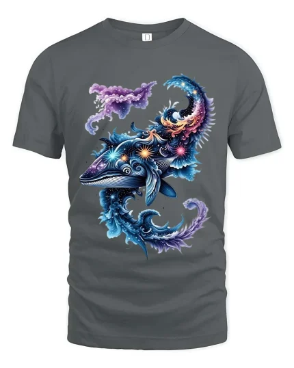 Cosmic Whale Galaxy T Shirt Colorful Ocean Space Art Tee - gray t-shirt on white background