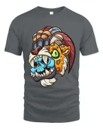 Tribal Beast Mask T Shirt Colorful Savage Cartoon Graphic Tee - gray t-shirt on white background