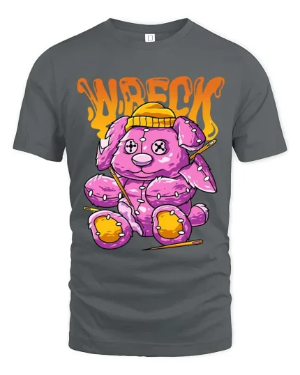 Wrecked Teddy Bear T Shirt Funny Dark Cute Plush Graphic Tee - gray t-shirt on white background
