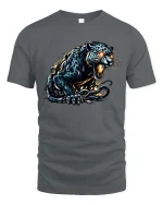 Fierce Black Panther T Shirt Glowing Eyes Wild Beast Graphic Tee - gray t-shirt on white background