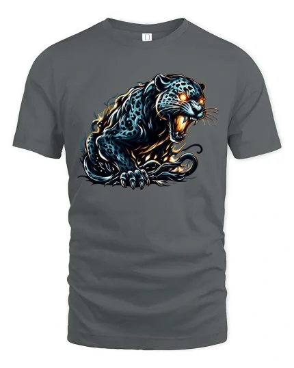 Fierce Black Panther T Shirt Glowing Eyes Wild Beast Graphic Tee - gray t-shirt on white background