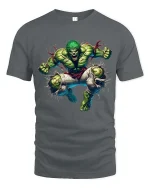 Angry Green Monster T Shirt Powerful Rage Smash Graphic Tee - gray t-shirt on white background