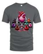 Walking Heart Chess T Shirt Funny Strategy Life Graphic Tee - gray t-shirt on white background