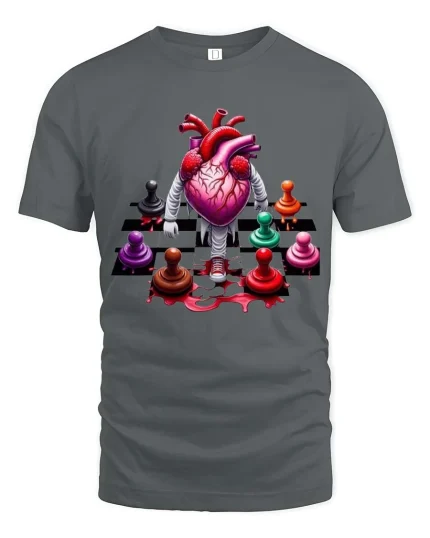 Walking Heart Chess T Shirt Funny Strategy Life Graphic Tee - gray t-shirt on white background