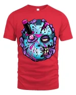 Zombie Hockey Mask Graphic T Shirt Creepy Funny Streetwear - red t-shirt on white background