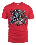 King Biker Wolf T Shirt Fierce Motorcycle Rider Graphic Tee - red t-shirt on white background