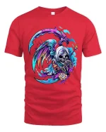 Colorful Grim Reaper T Shirt Neon Death Art Graphic Tee - red t-shirt on white background
