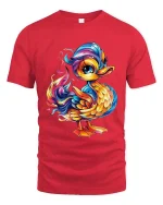 Colorful Cute Duck T Shirt Rainbow Cartoon Animal Graphic Tee - red t-shirt on white background