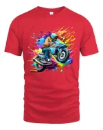 Color Splash Motorcycle T Shirt Rider Racing Graphic Art Tee - red t-shirt on white background