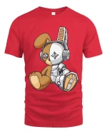 Cute Robot Teddy Bear T Shirt Kawaii Cyber Plush Graphic Tee - red t-shirt on white background