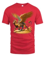 Mythical Griffin T Shirt Golden Winged Beast Fantasy Graphic Tee - red t-shirt on white background