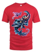 Cosmic Whale Galaxy T Shirt Colorful Ocean Space Art Tee - red t-shirt on white background