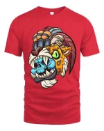 Tribal Beast Mask T Shirt Colorful Savage Cartoon Graphic Tee - red t-shirt on white background