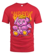 Wrecked Teddy Bear T Shirt Funny Dark Cute Plush Graphic Tee - red t-shirt on white background