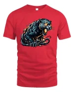 Fierce Black Panther T Shirt Glowing Eyes Wild Beast Graphic Tee - red t-shirt on white background