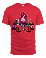 Walking Heart Chess T Shirt Funny Strategy Life Graphic Tee - red t-shirt on white background