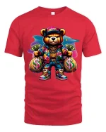 Gangster Teddy Bear T Shirt Funny Money Streetwear Graphic Tee - red t-shirt on white background
