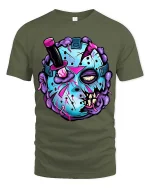 Zombie Hockey Mask Graphic T Shirt Creepy Funny Streetwear - military green t-shirt on white background