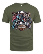 King Biker Wolf T Shirt Fierce Motorcycle Rider Graphic Tee - military green t-shirt on white background