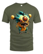 Cute Crazy Cyclops Monster T Shirt Funny Weird Creature Graphic Tee - military green t-shirt on white background