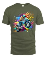 Color Splash Motorcycle T Shirt Rider Racing Graphic Art Tee - military green t-shirt on white background