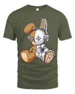 Cute Robot Teddy Bear T Shirt Kawaii Cyber Plush Graphic Tee - military green t-shirt on white background