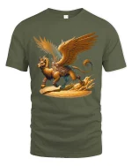 Mythical Griffin T Shirt Golden Winged Beast Fantasy Graphic Tee - military green t-shirt on white background