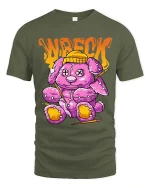 Wrecked Teddy Bear T Shirt Funny Dark Cute Plush Graphic Tee - military green t-shirt on white background