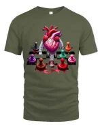 Walking Heart Chess T Shirt Funny Strategy Life Graphic Tee - military green t-shirt on white background