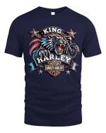 King Biker Wolf T Shirt Fierce Motorcycle Rider Graphic Tee - navy t-shirt on white background