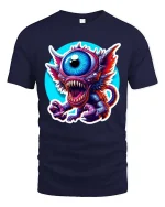 Funny One Eye Monster T Shirt Cute Creepy Cartoon Graphic Tee - navy t-shirt on white background