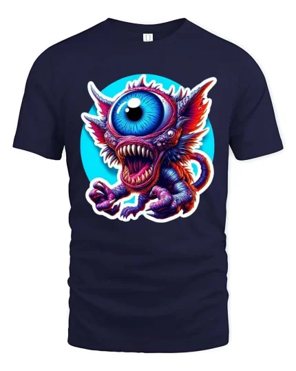 Funny One Eye Monster T Shirt Cute Creepy Cartoon Graphic Tee - navy t-shirt on white background