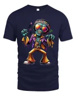 Funky Dancing Skeleton T Shirt Retro Disco Zombie Graphic Tee - navy t-shirt on white background