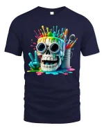 Paint Splash Skull T Shirt Funny Artist Graphic Colorful Tee - navy t-shirt on white background