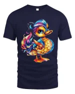 Colorful Cute Duck T Shirt Rainbow Cartoon Animal Graphic Tee - navy t-shirt on white background