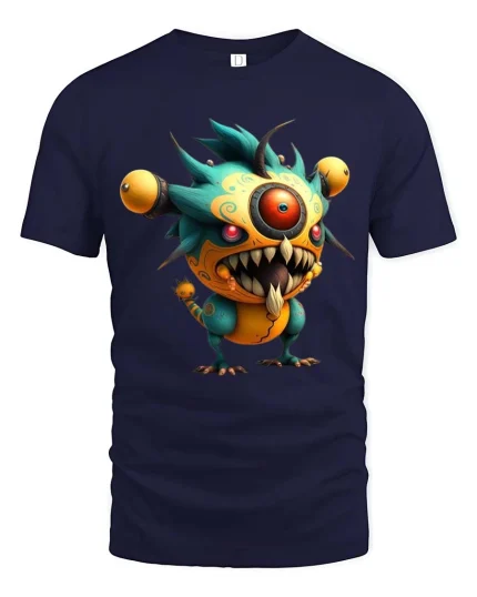 Cute Crazy Cyclops Monster T Shirt Funny Weird Creature Graphic Tee - navy t-shirt on white background